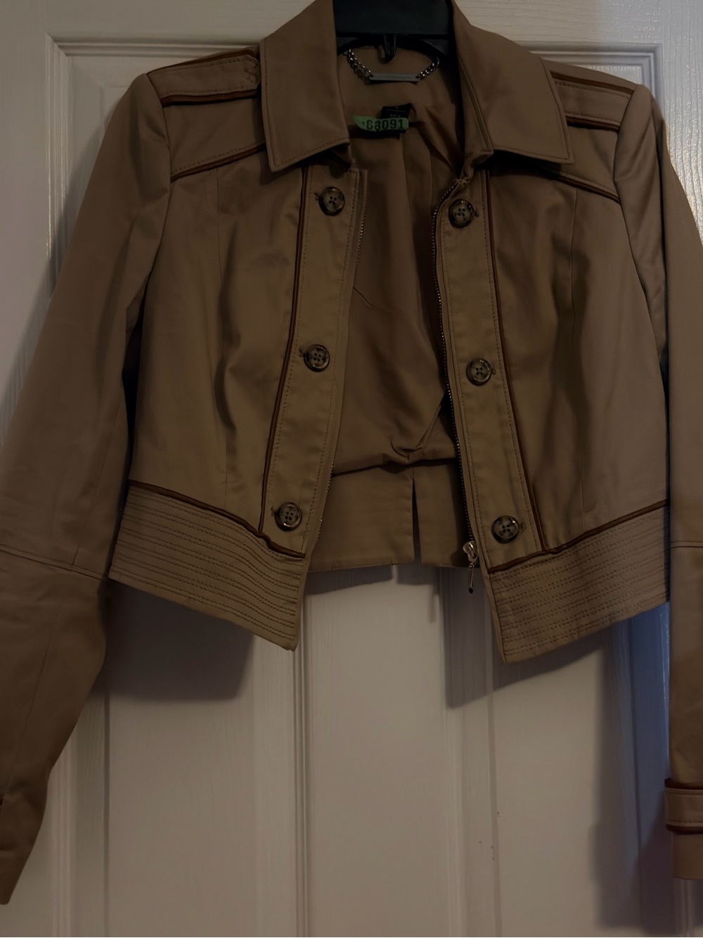 White House Black Market Cropped Taupe Leather Jacket